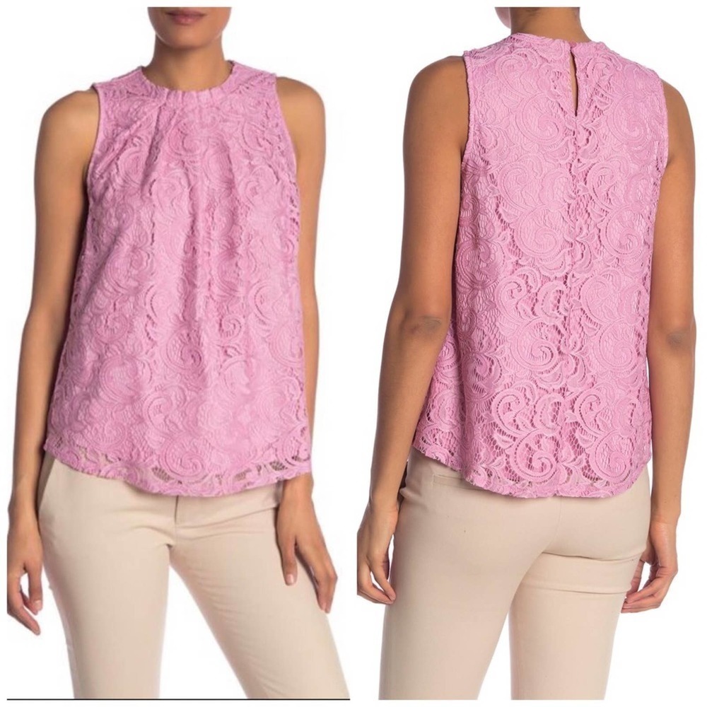 Adrianna Papell Lace Knit Top Sleeveless Medium Nwt Lilac
